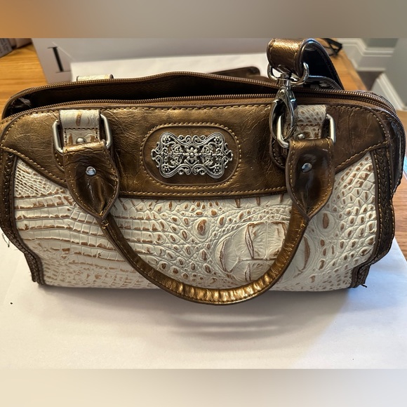 Madi Claire Bronze and White Shoulder Satchel - Picture 1 of 8
